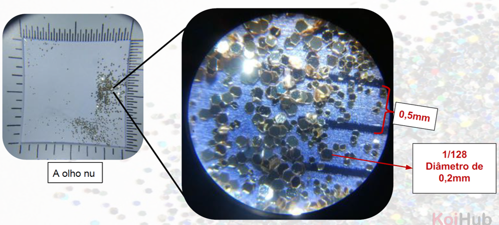 imagem microscopica do tamanho dos glitters